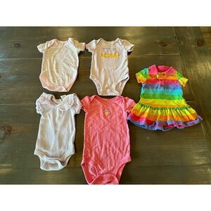 Carters Infant Girl 5-Piece Stripes Polka Dots Bodysuit & Dress Bundle Size 6M